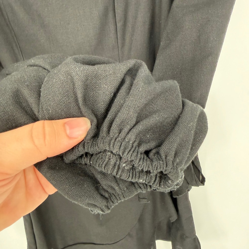 Princess Polly Villa Black Long Sleeve Linen Blend Faux Wrap Skirt Mini Dress 8 - Picture 5 of 10